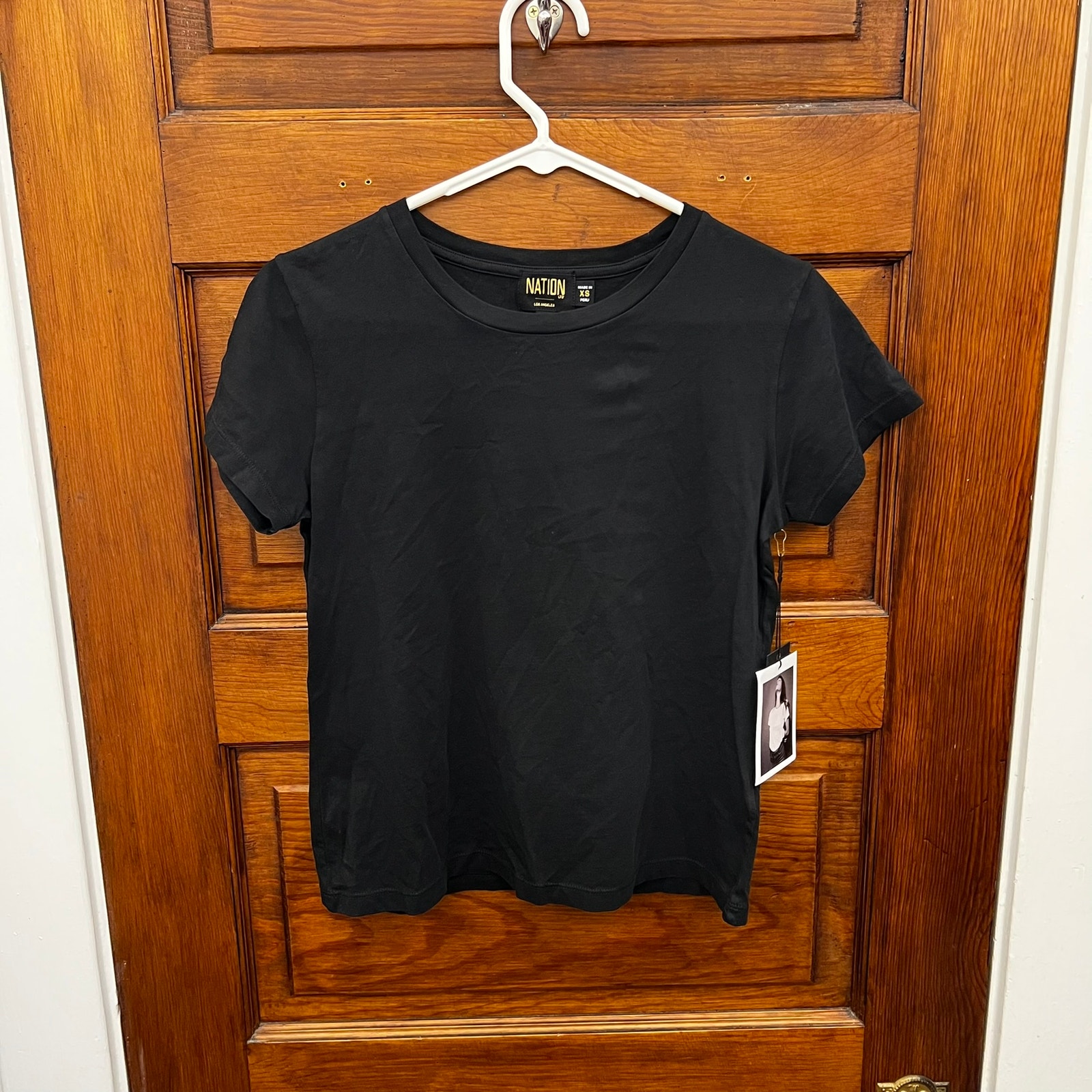 Nation Ltd Goldie Boxy Crew Organic Pima Cotton Black Short Sleeve Tee Shirt Xs